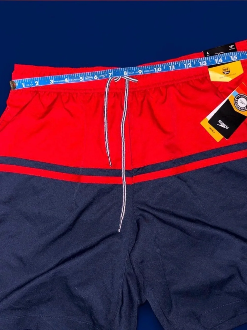 Speedo Men's Red and Navy Colorblock Swim Shorts
